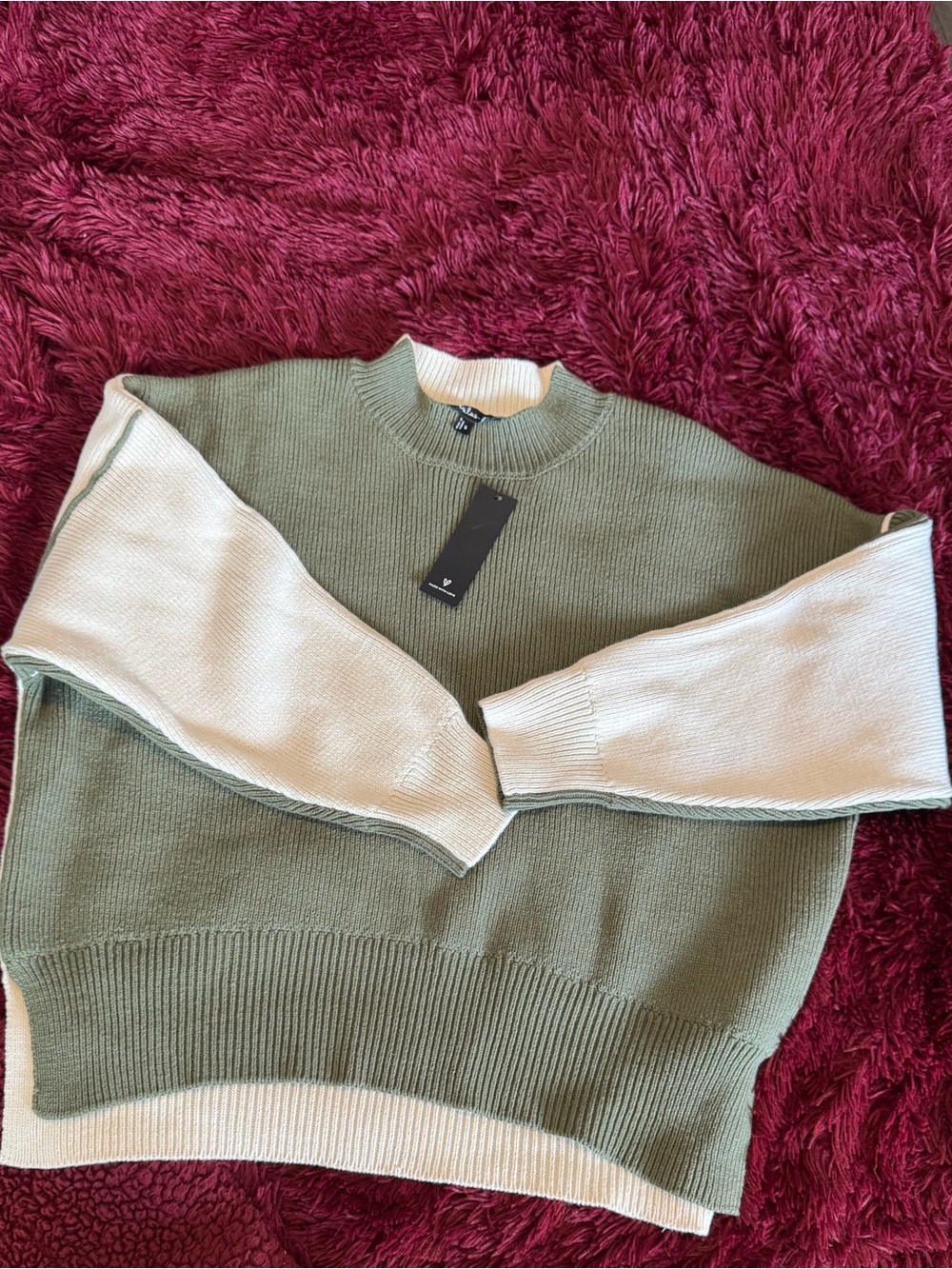 Lulu's Sage Green and Cream Two Tone Crewneck Sweater